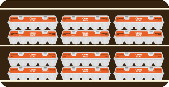 Illustration of stacked Clean Egg Co cartons on shelves